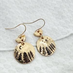 Rustic Tree Earrings, Worn Gold Tree Earrings, Christmas Jewelry, Evergreen